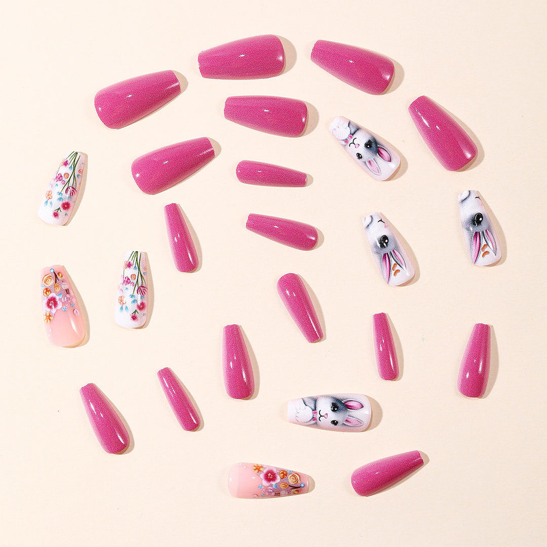 Artistic 3D Bunny and Floral Nail Art Bowlift