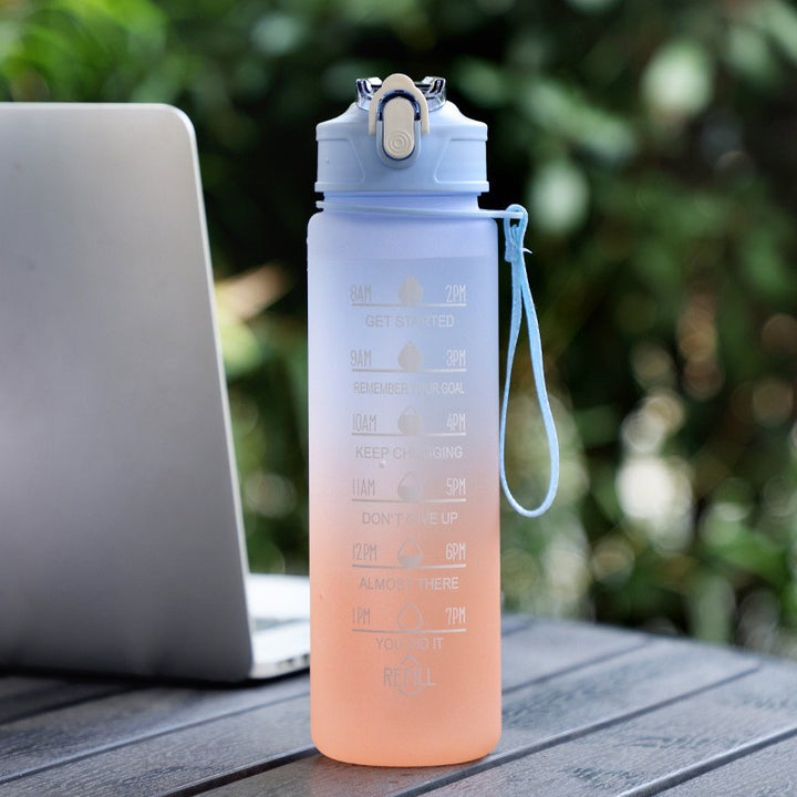 Motivational Time-Marker Hydration Bottle with Flip Lock and Carry Strap Bowlift
