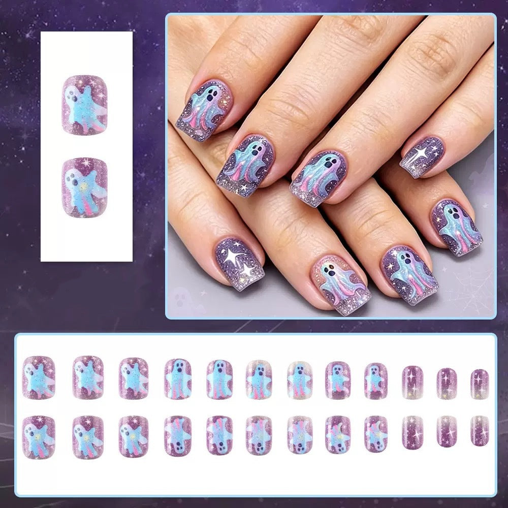 Acrylic Nail Set with Creepy Ghost Motifs Bowlift