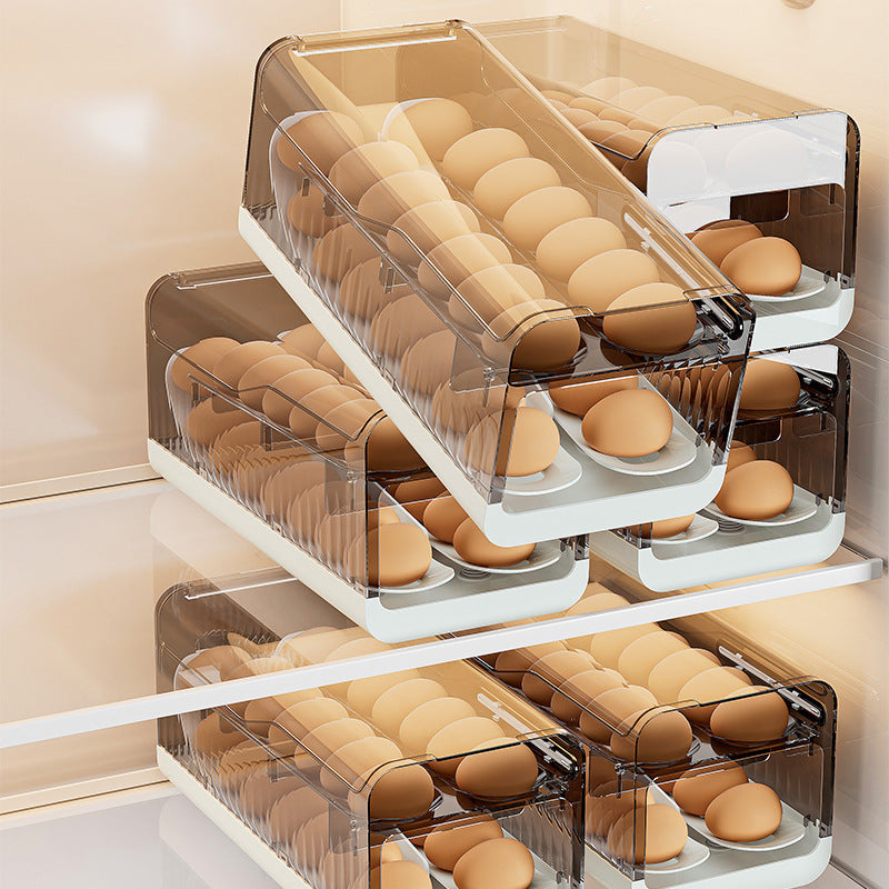 Large Capacity Transparent Stackable Refrigerator Egg Organizer with Sliding Lid Bowlift
