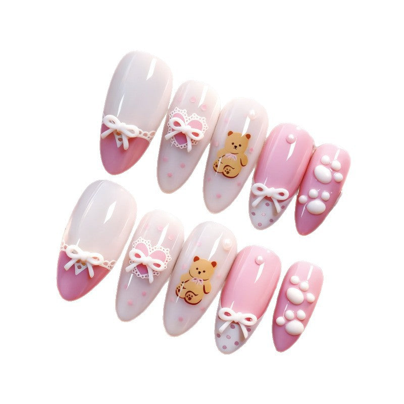 Artistic Bear-Themed Press-On Nail Set Bowlift