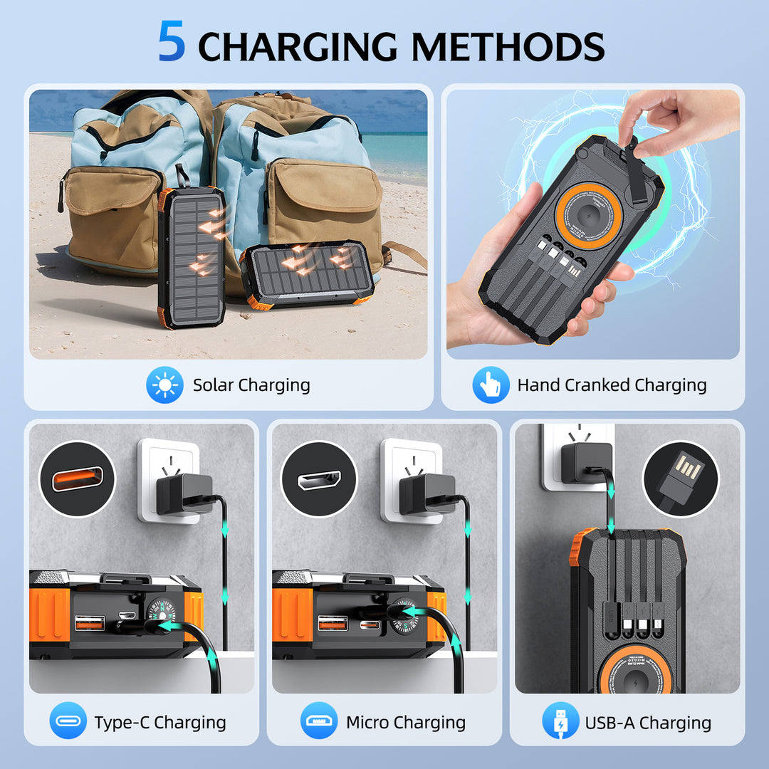 Wearable Solar Powerbank with Multifunctional Charging Cable Bowlift