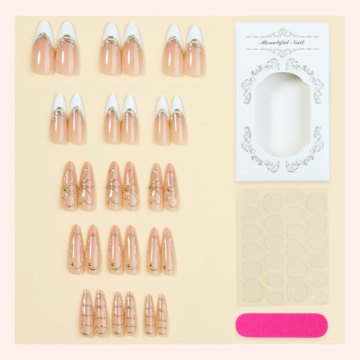 Artificial nail set with elegant floral golden accent Bowlift