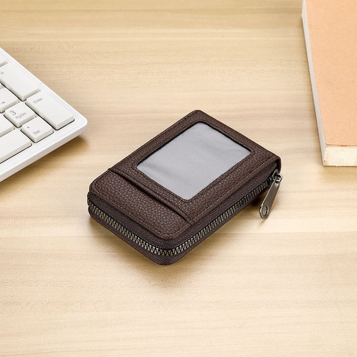 RFID-Blocking Textured Leather Zip Card Holder Bowlift
