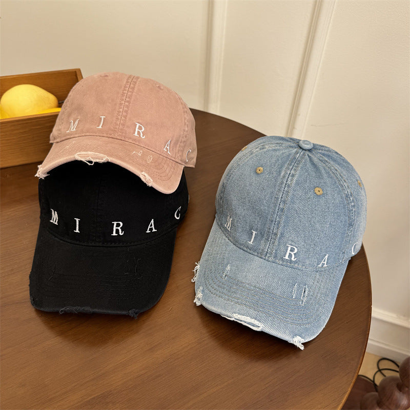 Women's Distressed Denim Baseball Cap Bowlift