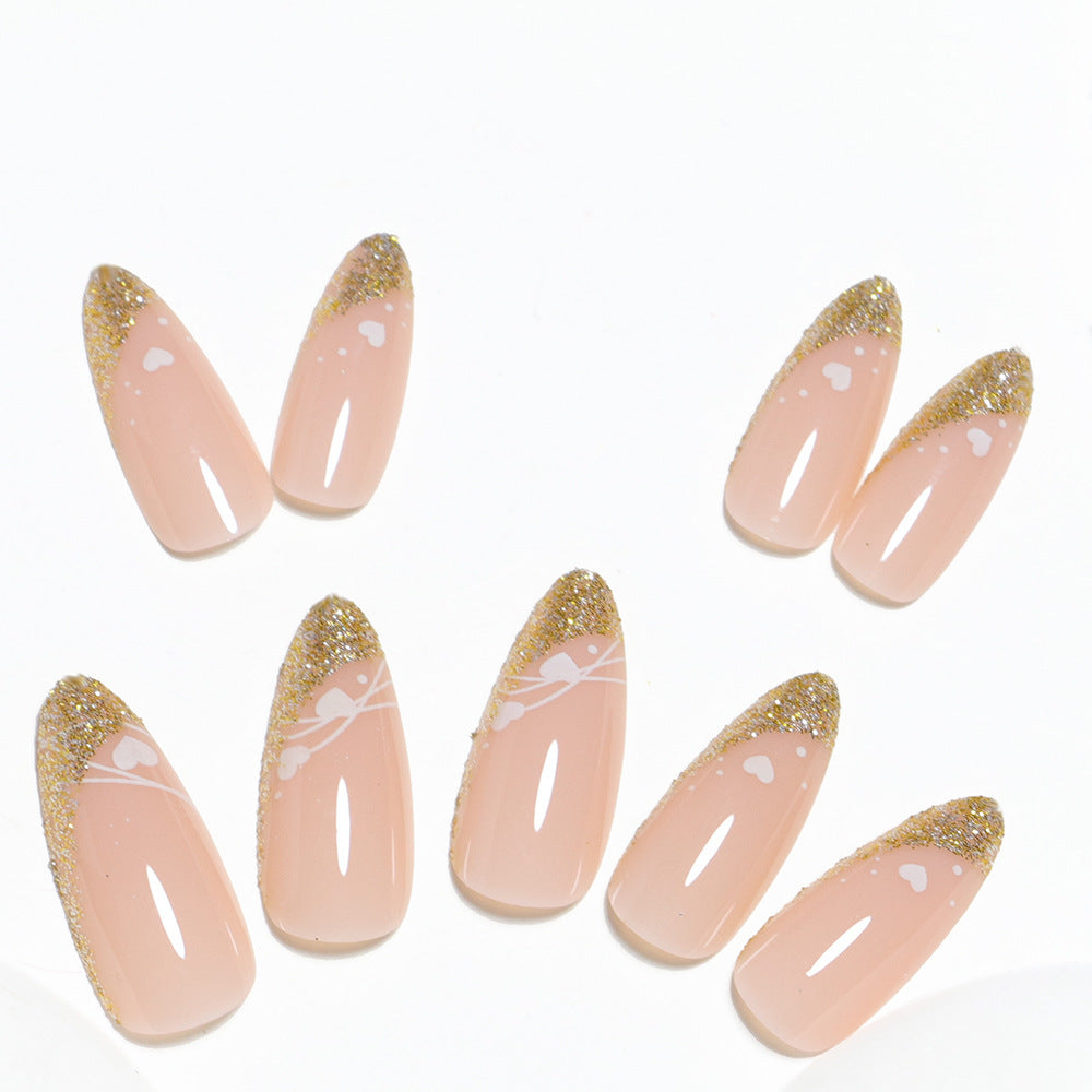 Stylish Glittery French Tip Press-On Nails Bowlift