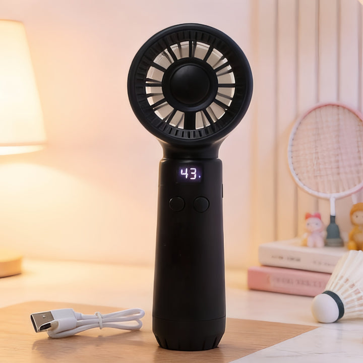 Cooling portable rechargeable bladeless handheld fan with LED speed display and USB charging Bowlift