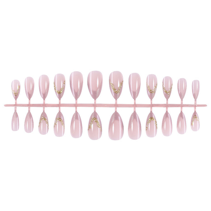 Artificial nail set with elegant gold accent and flower-shaped design Bowlift