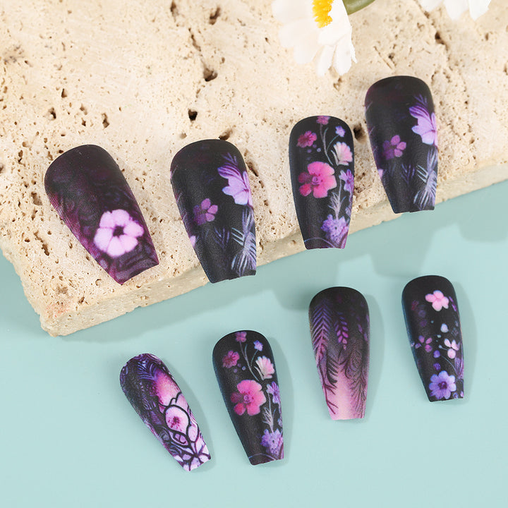 Artificial nails with floral and matte patterns Bowlift