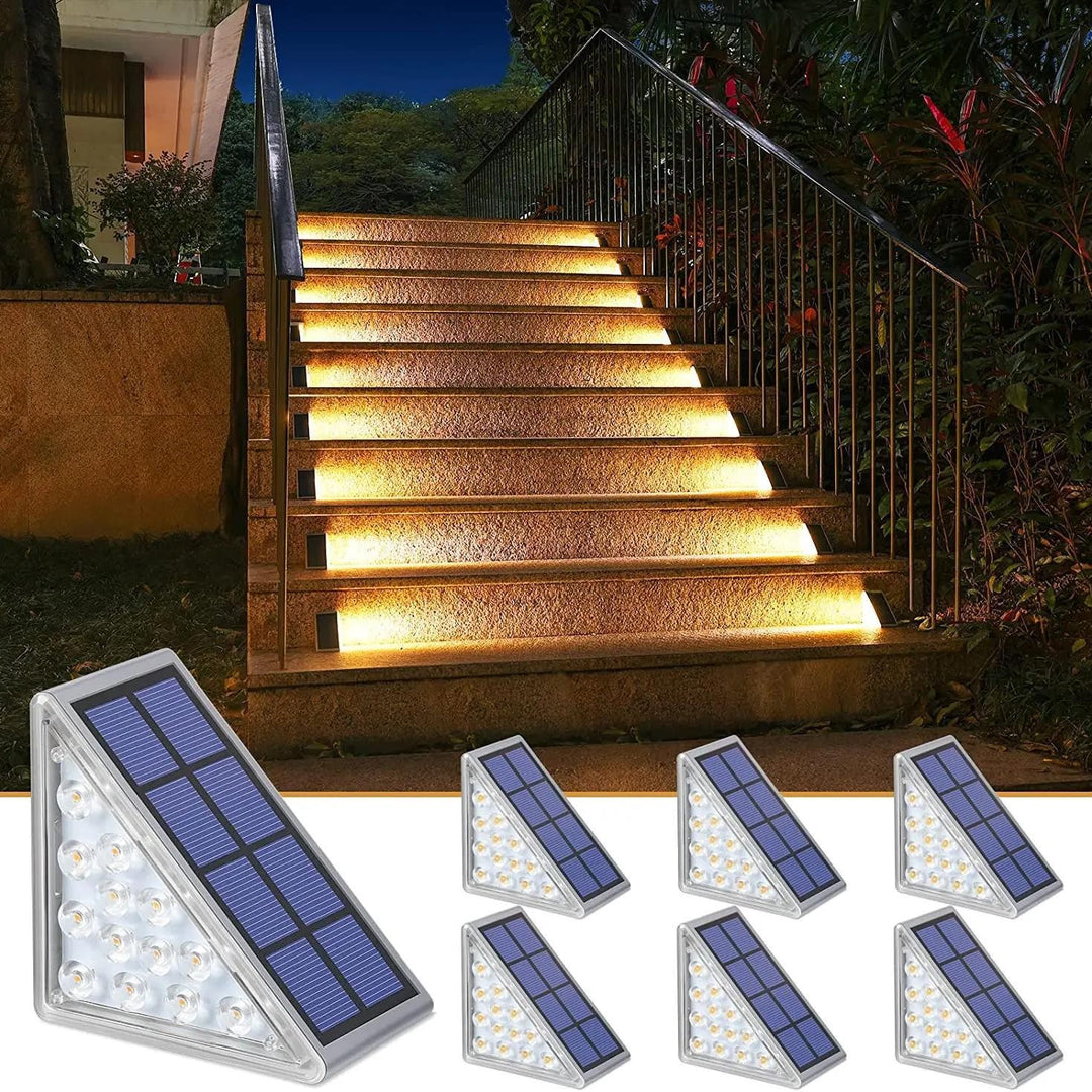 Angled Triangular Solar-Powered LED Stair Step Lights With Dusk-To-Dawn Sensor And Waterproof Mounting Bowlift