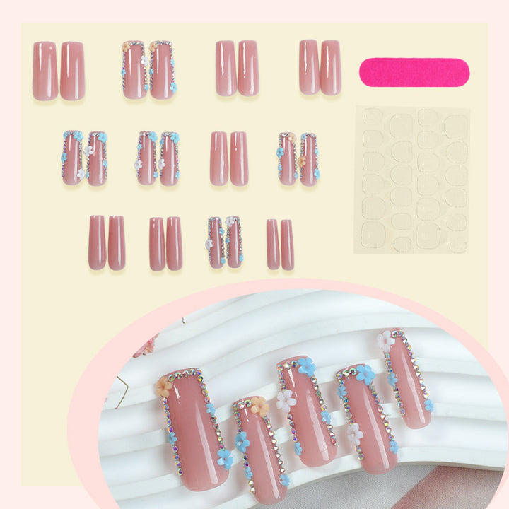 Decorative Press-On Nail Set with Floral and Gemstone Accents Bowlift