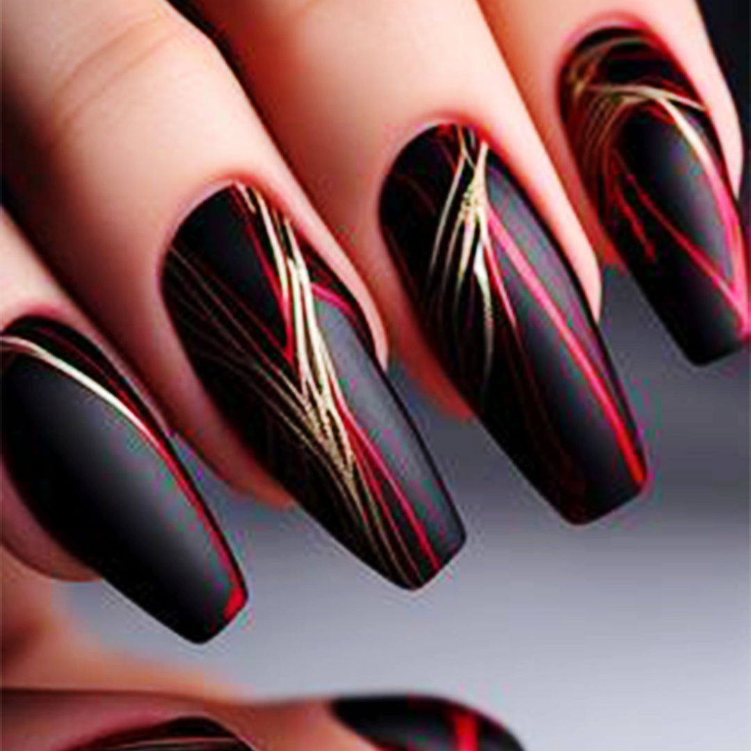 Stylish Stiletto Press-On Nails with Abstract Design Bowlift