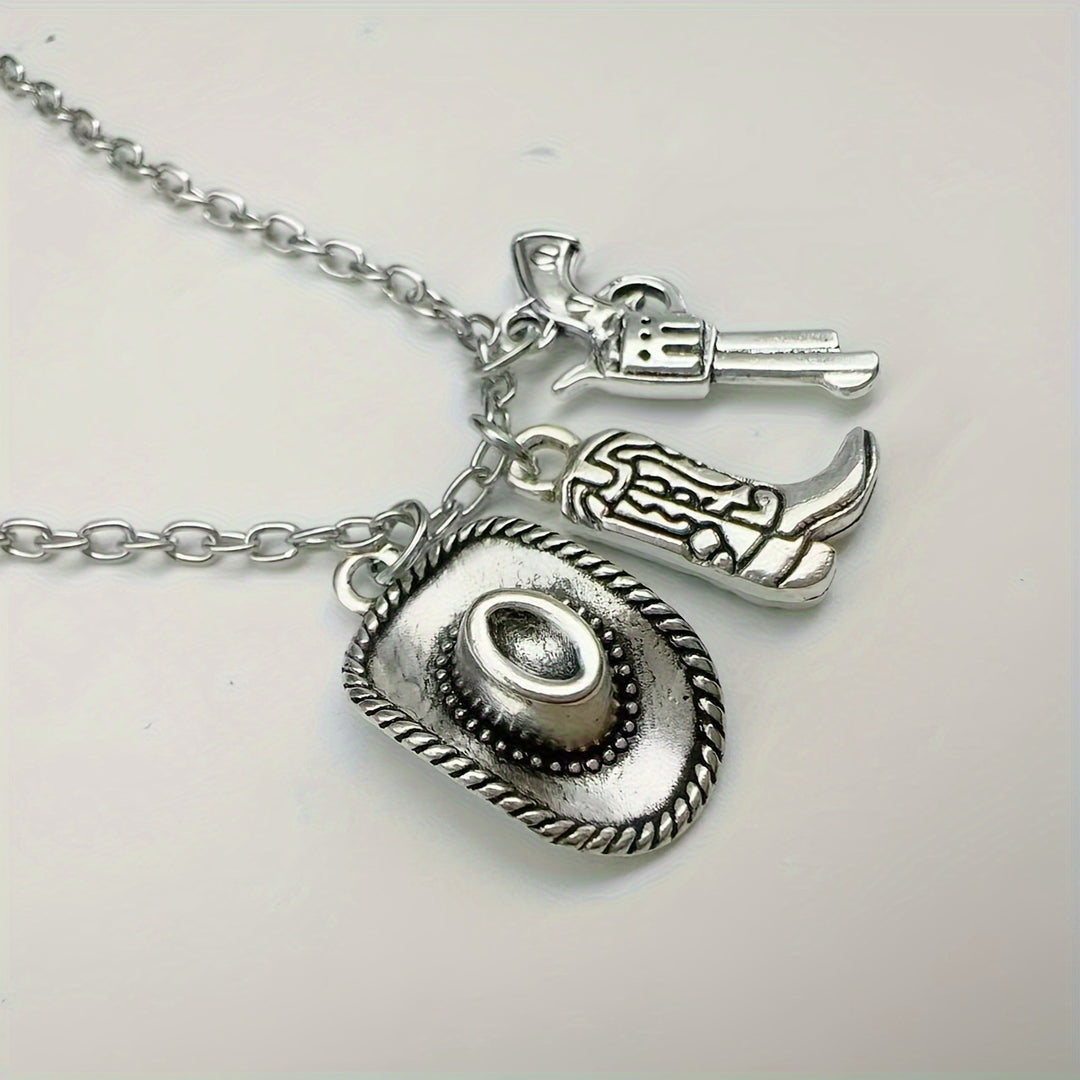 Western Charm Dangle Necklace with Cowboy Hat and Boot Charms Bowlift