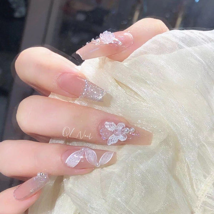Artistic Floral-Design Press-On Nail Set Bowlift