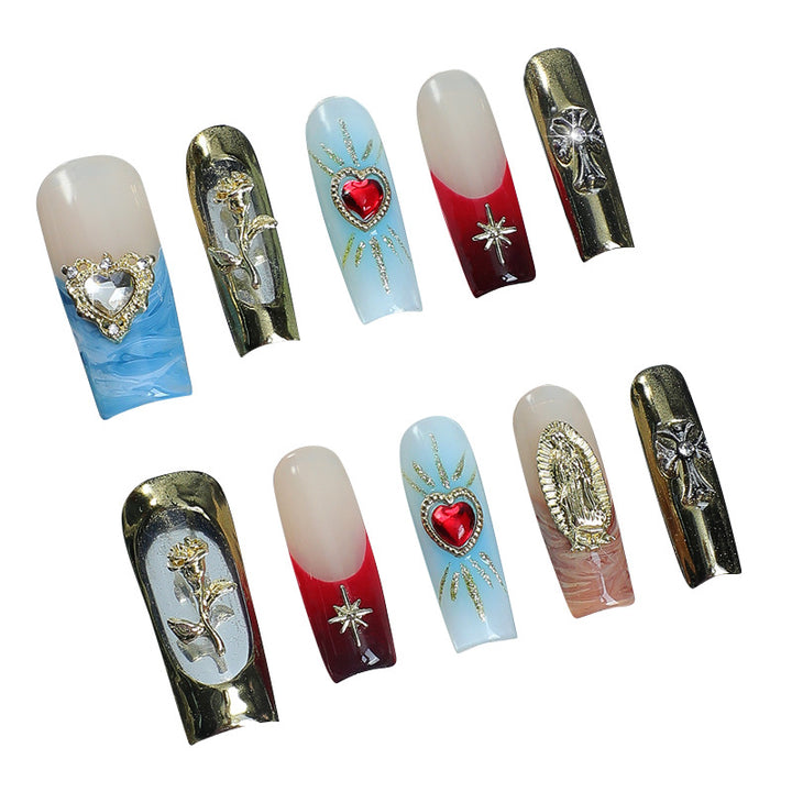 Artificial nail set with cherry motif and sparkling rhinestones Bowlift