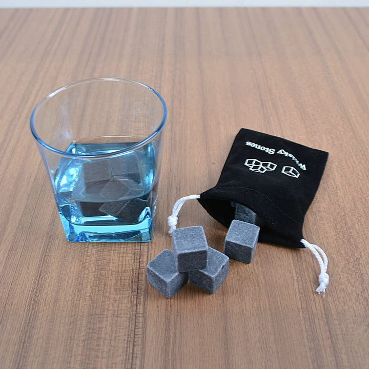 Reusable Whiskey Chilling Stone Cubes with Velvet Drawstring Pouch Bowlift