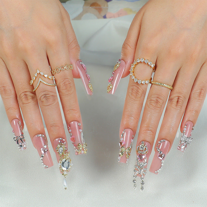 Decorative Press-On Nail Art Set with Glamorous Gem Accents Bowlift
