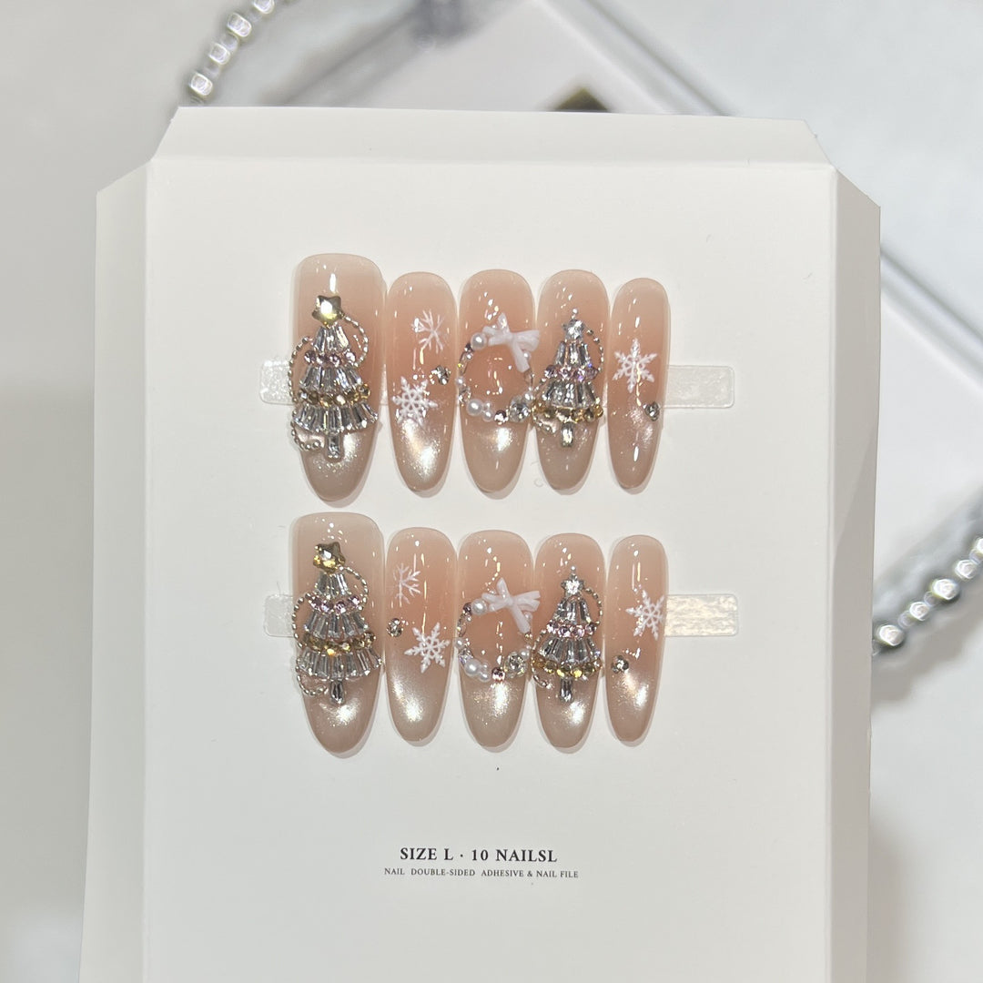 Glittery Press-On Nail Art Set with Snowflake Design Bowlift