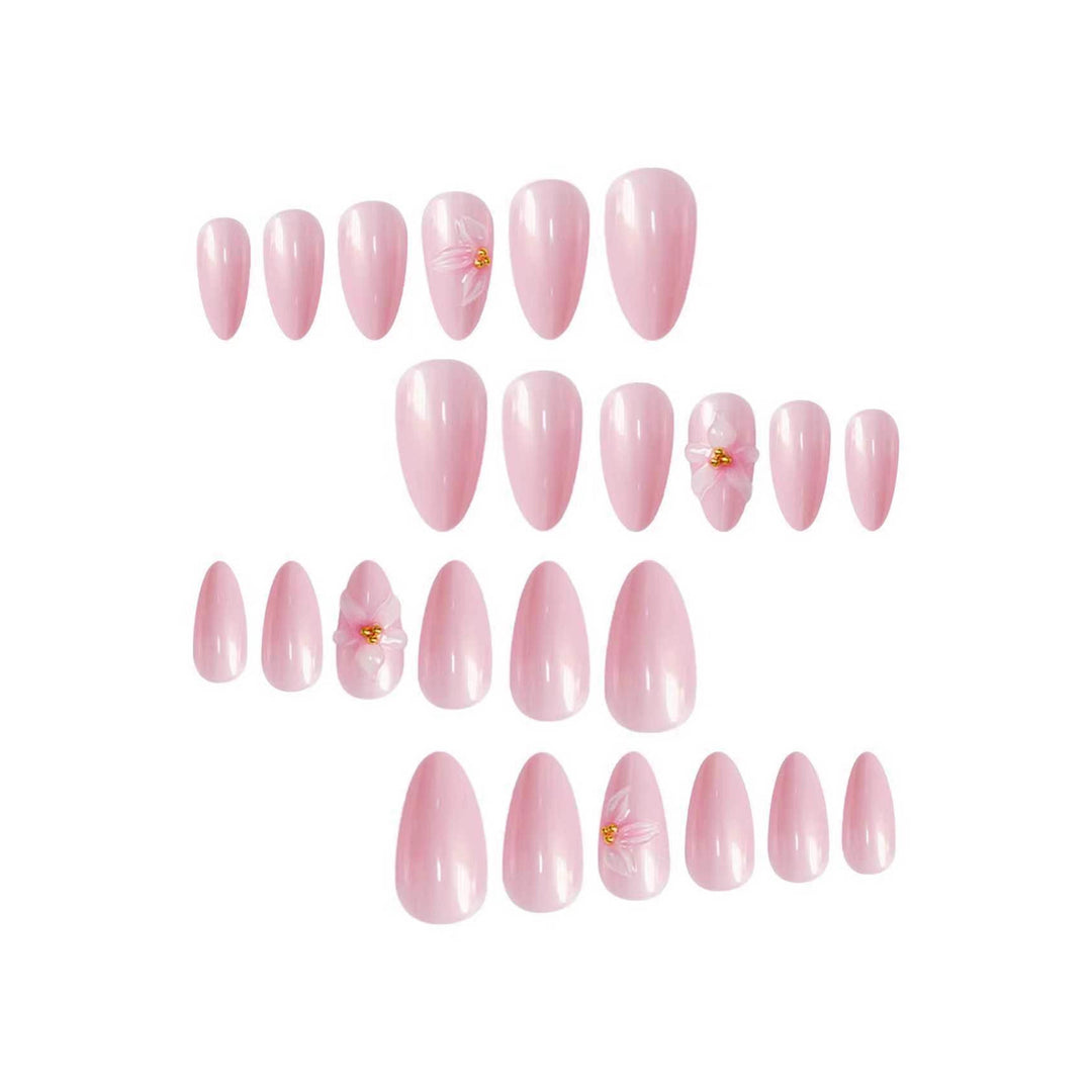 Floral-Decorated Stiletto Press-On Nail Art Bowlift