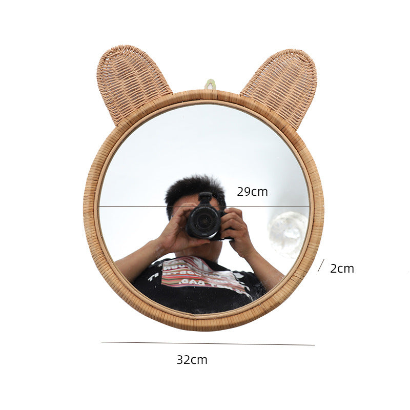Round Wall Mirror with Rattan Design Bowlift