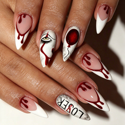 Creative nail art set with bloody and spooky designs Bowlift