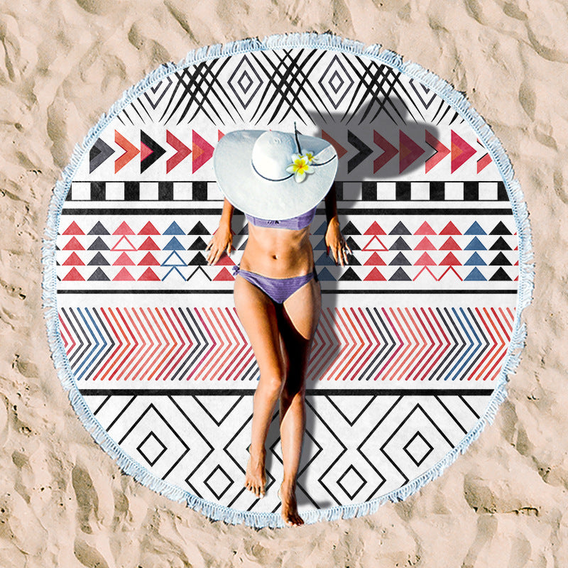 Round beach towel with tropical palm pattern Bowlift