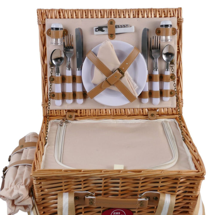 Ladies picnic basket with integrated dish set and stylish leather detail Bowlift