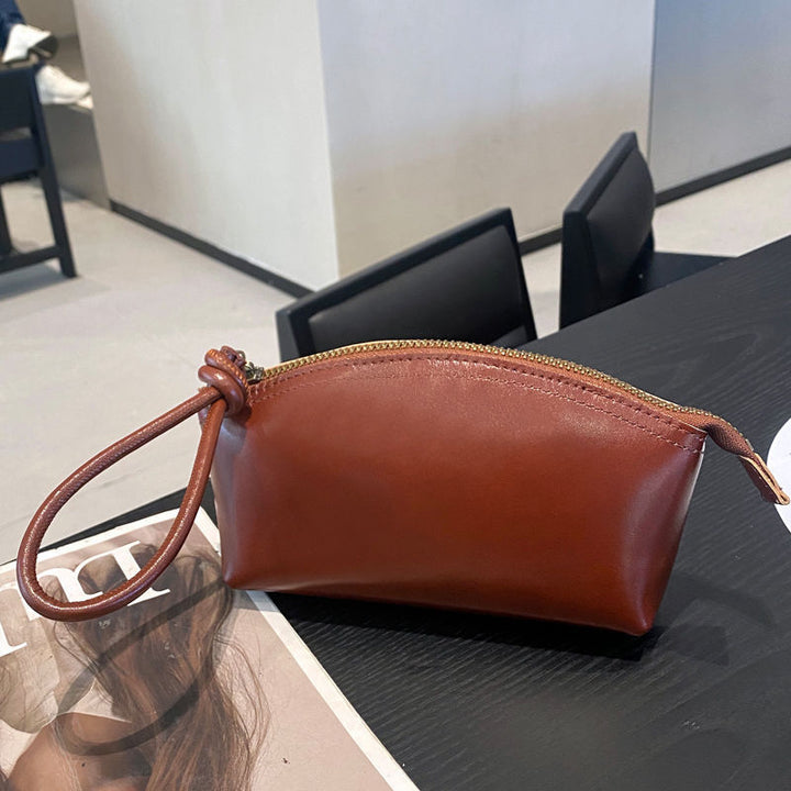 Sleek Faux Leather Zippered Cosmetic Bag Bowlift