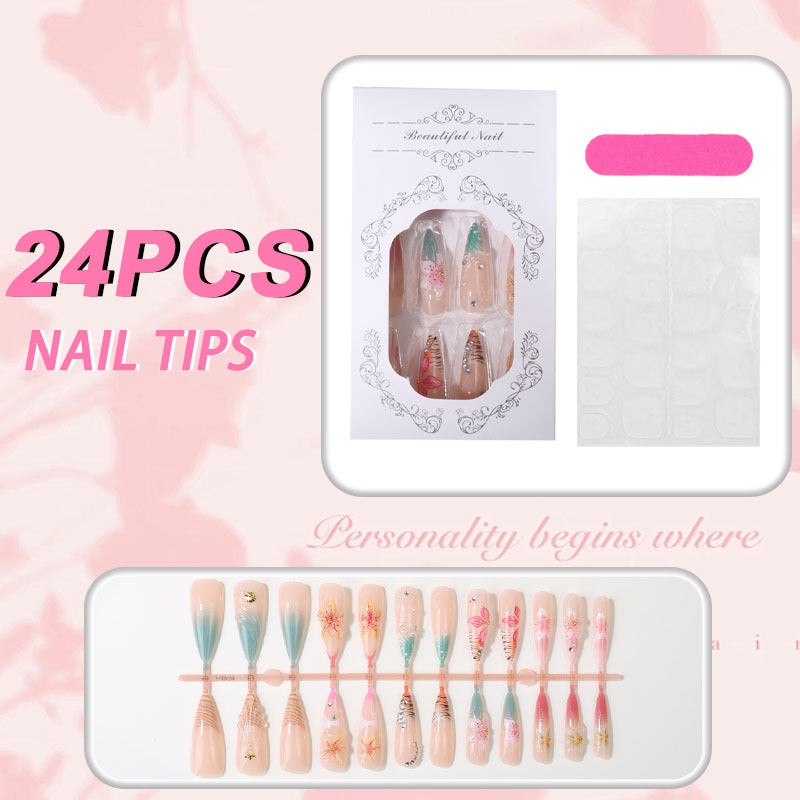 Artistic Floral Design Press-On Nail Tips Set Bowlift