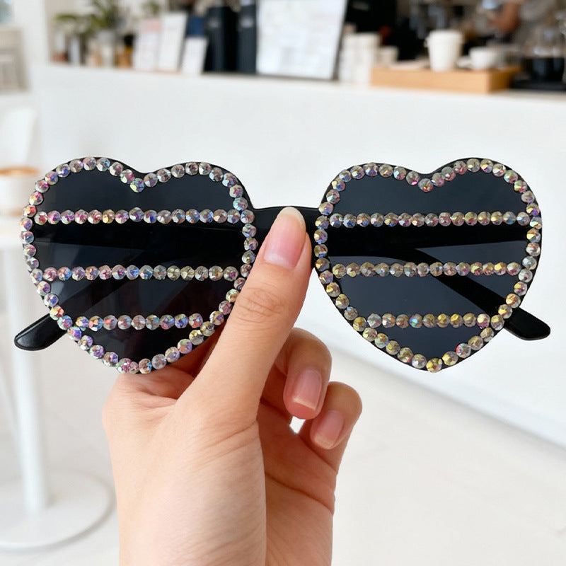 Decorative Rhinestone-Embellished Heart-Shaped Sunglasses Bowlift 1787141270
