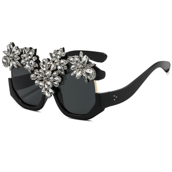 Women Glamorous Sunglasses with Sparkling Crystal Flowers Bowlift