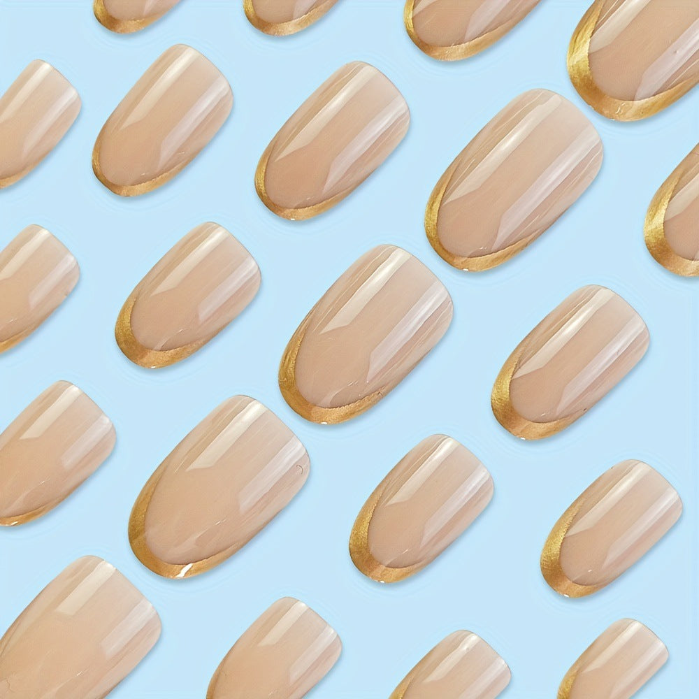 Artificial nails with elegant gold French tip Bowlift