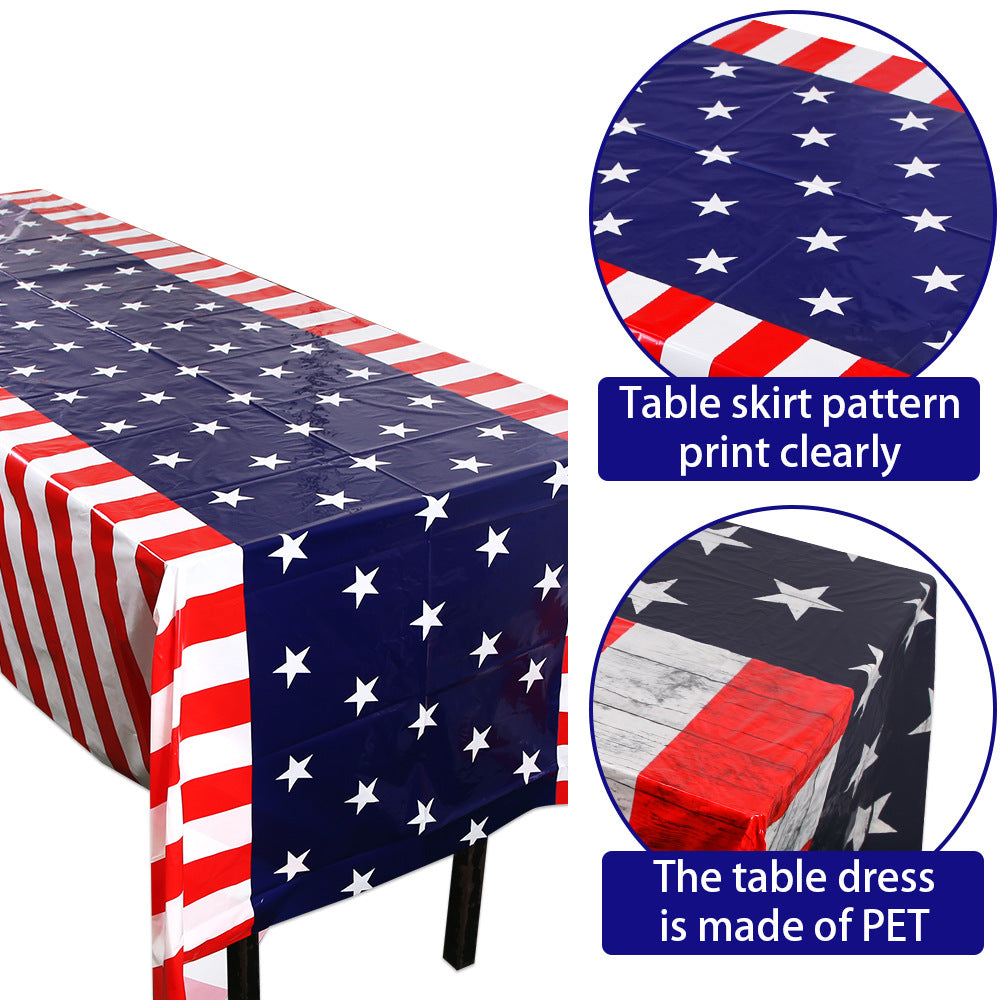 Independence Day Festive Vinyl Rectangular Tablecloth with Star Border Pattern Bowlift
