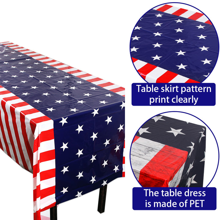 Independence Day Festive Vinyl Rectangular Tablecloth with Star Border Pattern Bowlift
