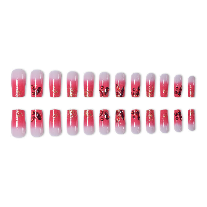 Decorative Acrylic Press-On Nail Set with Gemstone Accents Bowlift