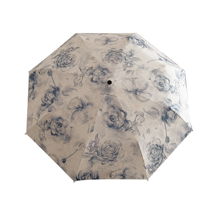 Ladies Foldable Umbrella with Floral Patterns and Carry Bag Bowlift