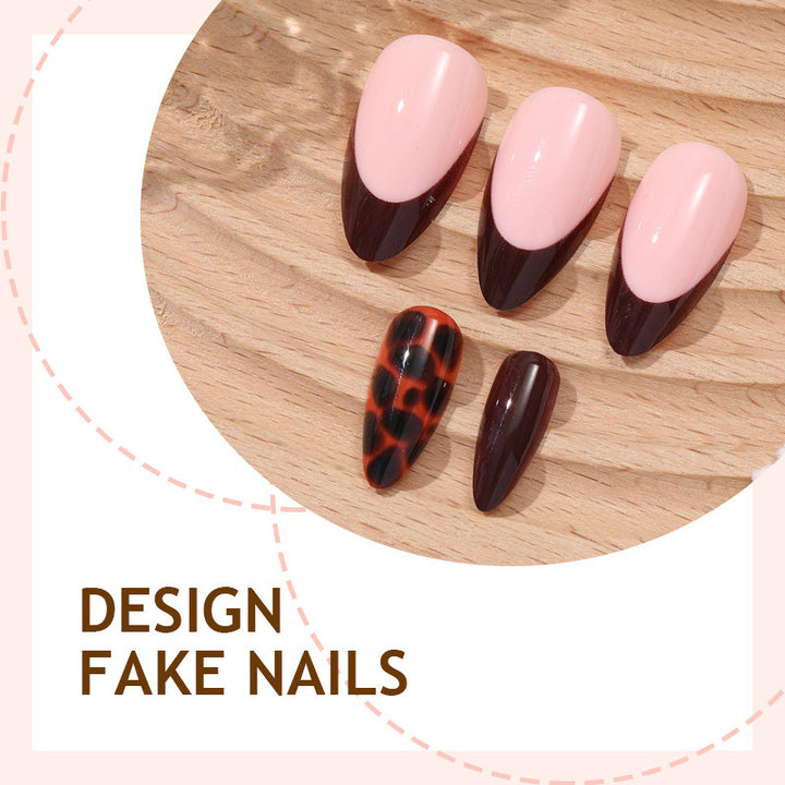 Artificial nail set with elegant gradient and leopard pattern Bowlift
