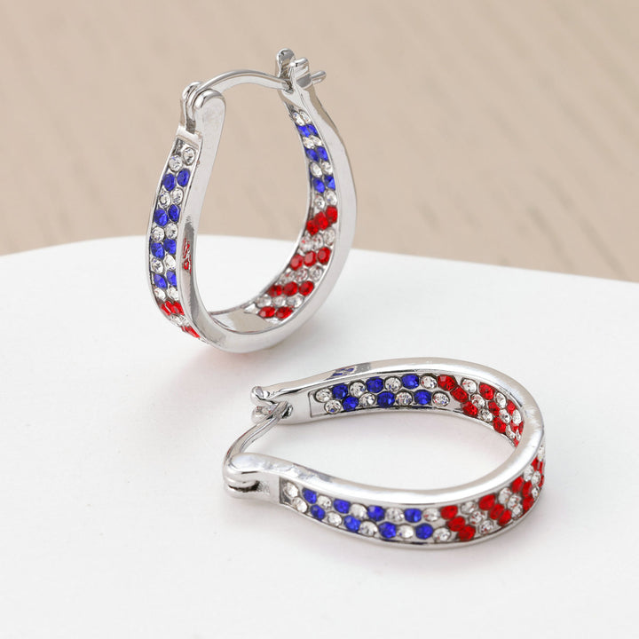 Women's Pavé Hoop Earrings with Crystal Decoration and Hinge Closure Bowlift