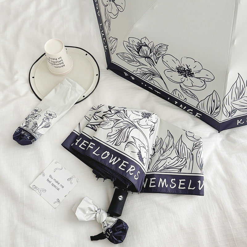 Women's Folding Umbrella with Creative Art Design Bowlift