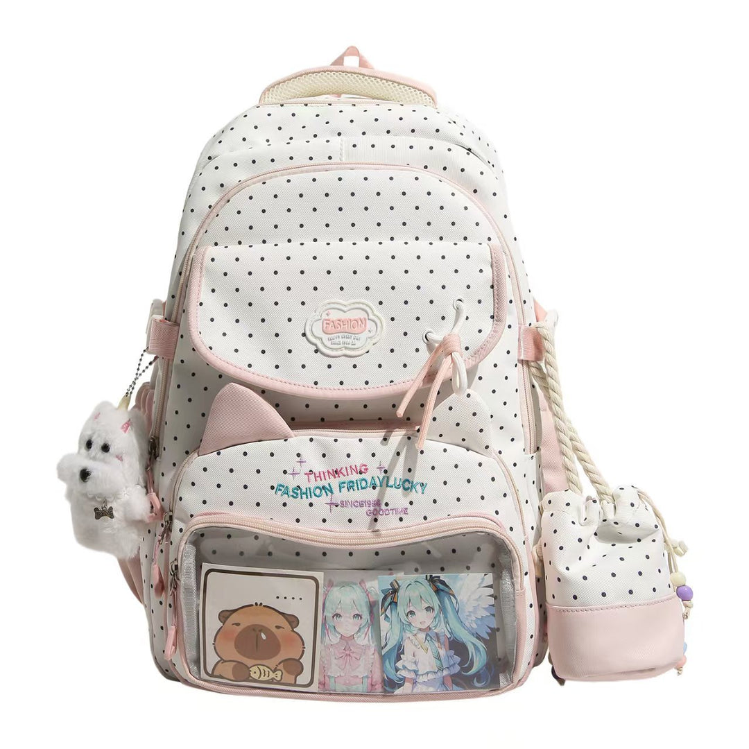 Playful Polka Dot Character Backpack Bowlift