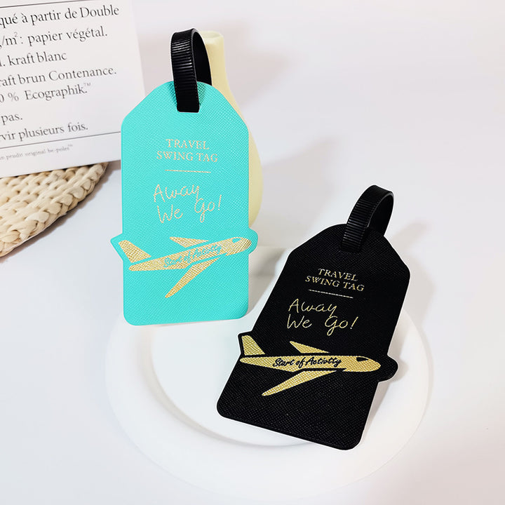premium travel luggage tag with embossed airplane motif Bowlift