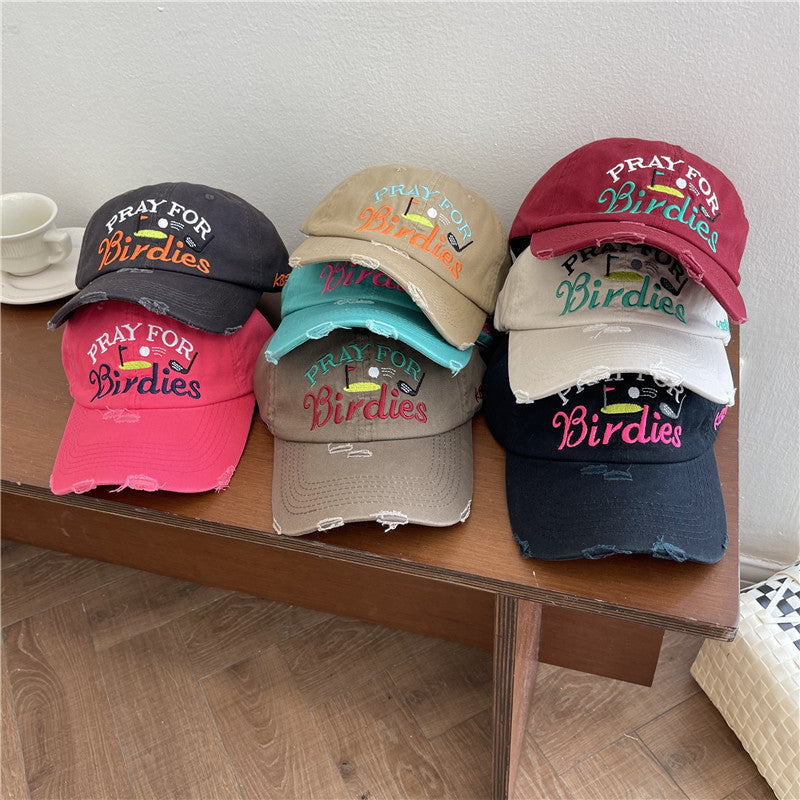Women's Casual Distressed Embroidered Baseball Cap Bowlift