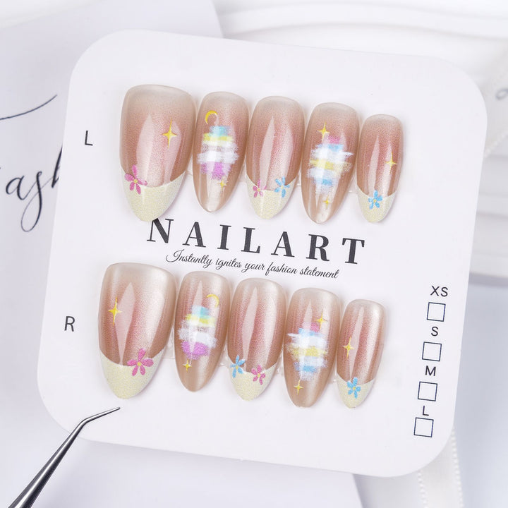 Artistic Stiletto Press-On Nail Set with Floral Embellishments Bowlift