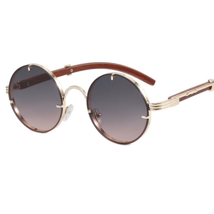Ladies round sunglasses with luxurious wooden frame and golden accents Bowlift