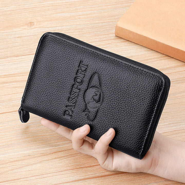 Elegant Zippered Leather Passport Holder
