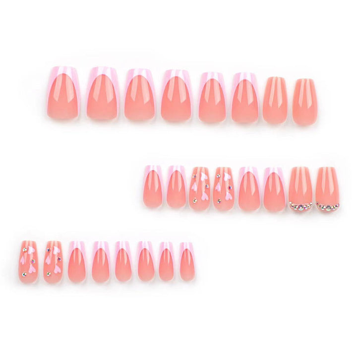 Elegant Long Press-On Nail Set with Rhinestone Accents Bowlift