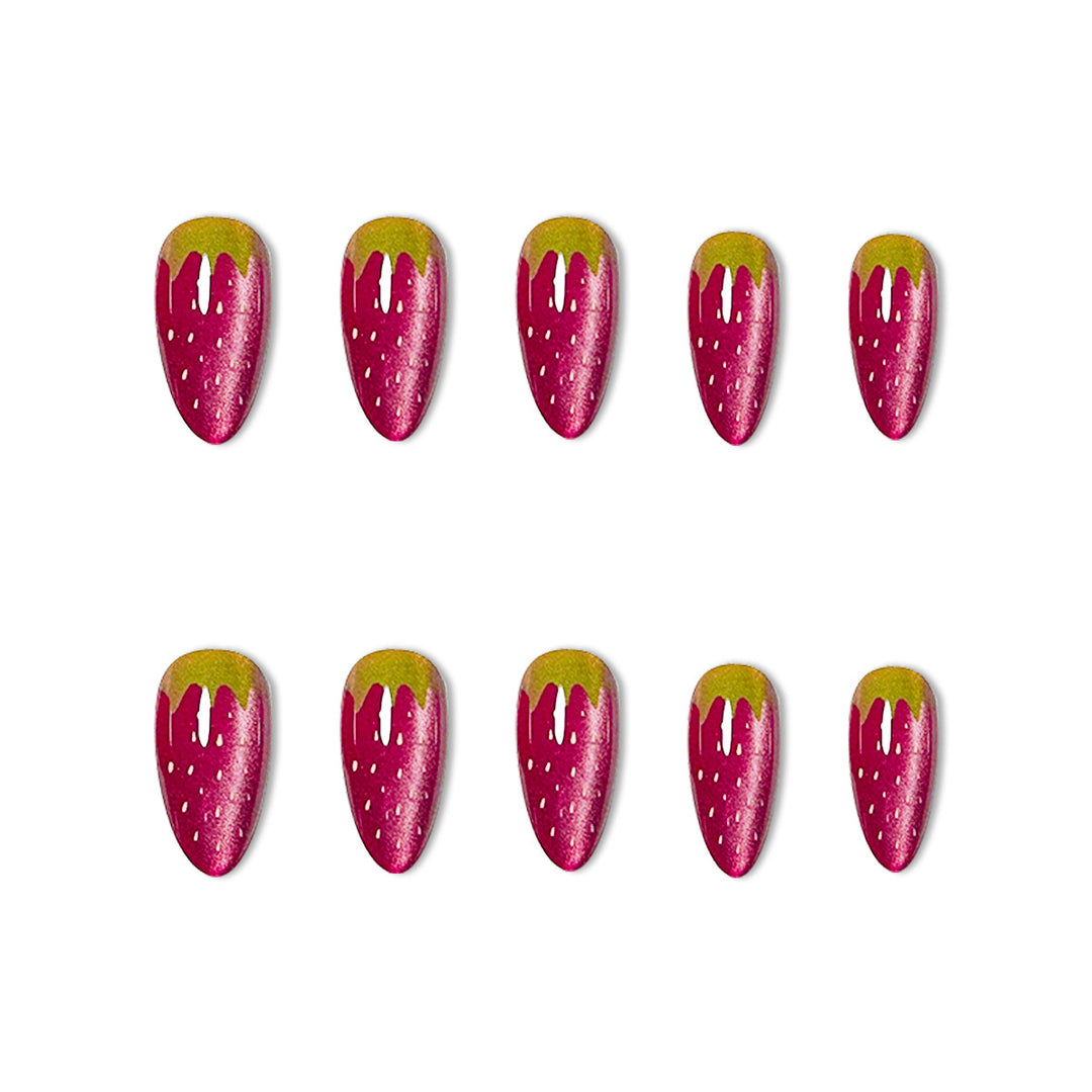 Strawberry-Themed Acrylic Nail Enhancements Bowlift