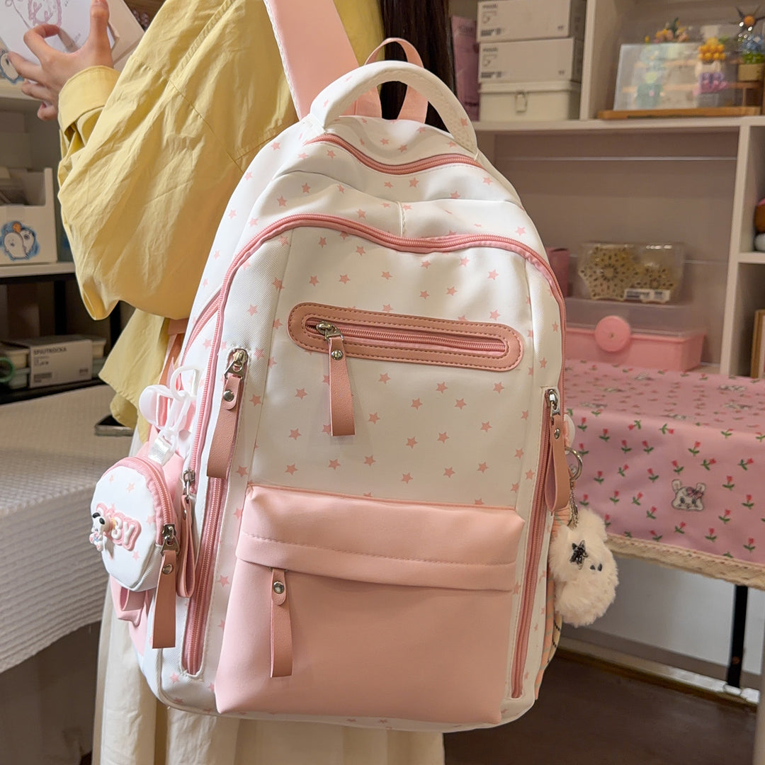 Backpack with Charming Star Applications and Practical Compartments Bowlift