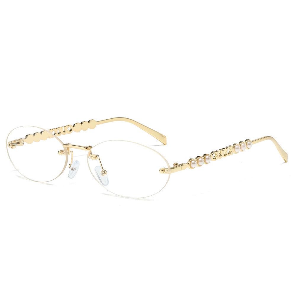Women's fashionable sunglasses with oval frame and pearl-embellished temples Bowlift