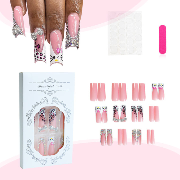 Glamorous artificial nail set with sparkling rhinestone embellishments and creative animal designs Bowlift